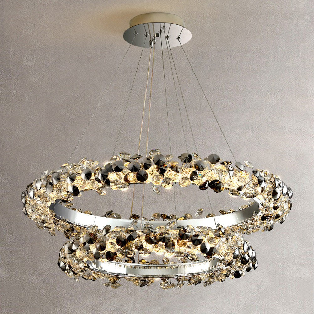 Dual-Ring LED Crystal Pendant