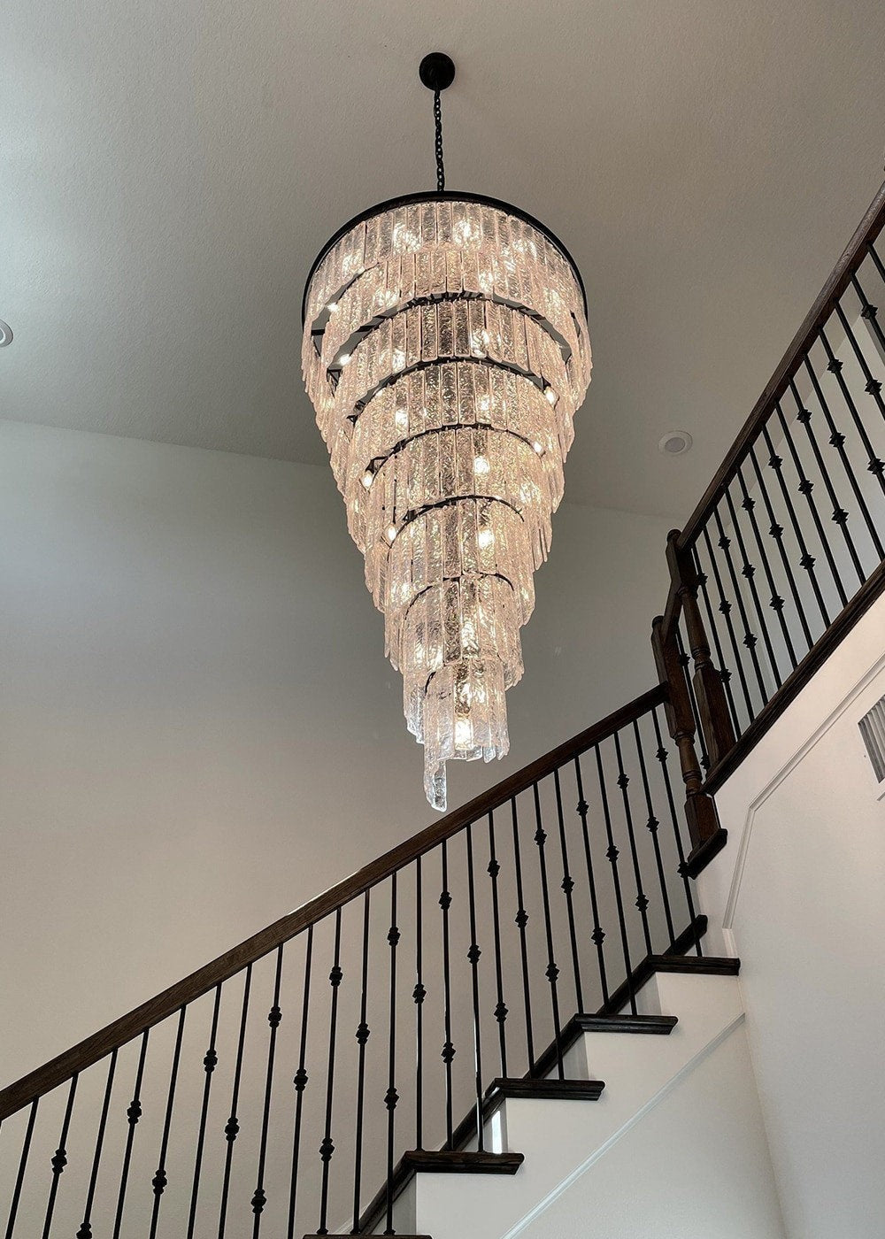 Frosted-Glass Black Ring Chandelier