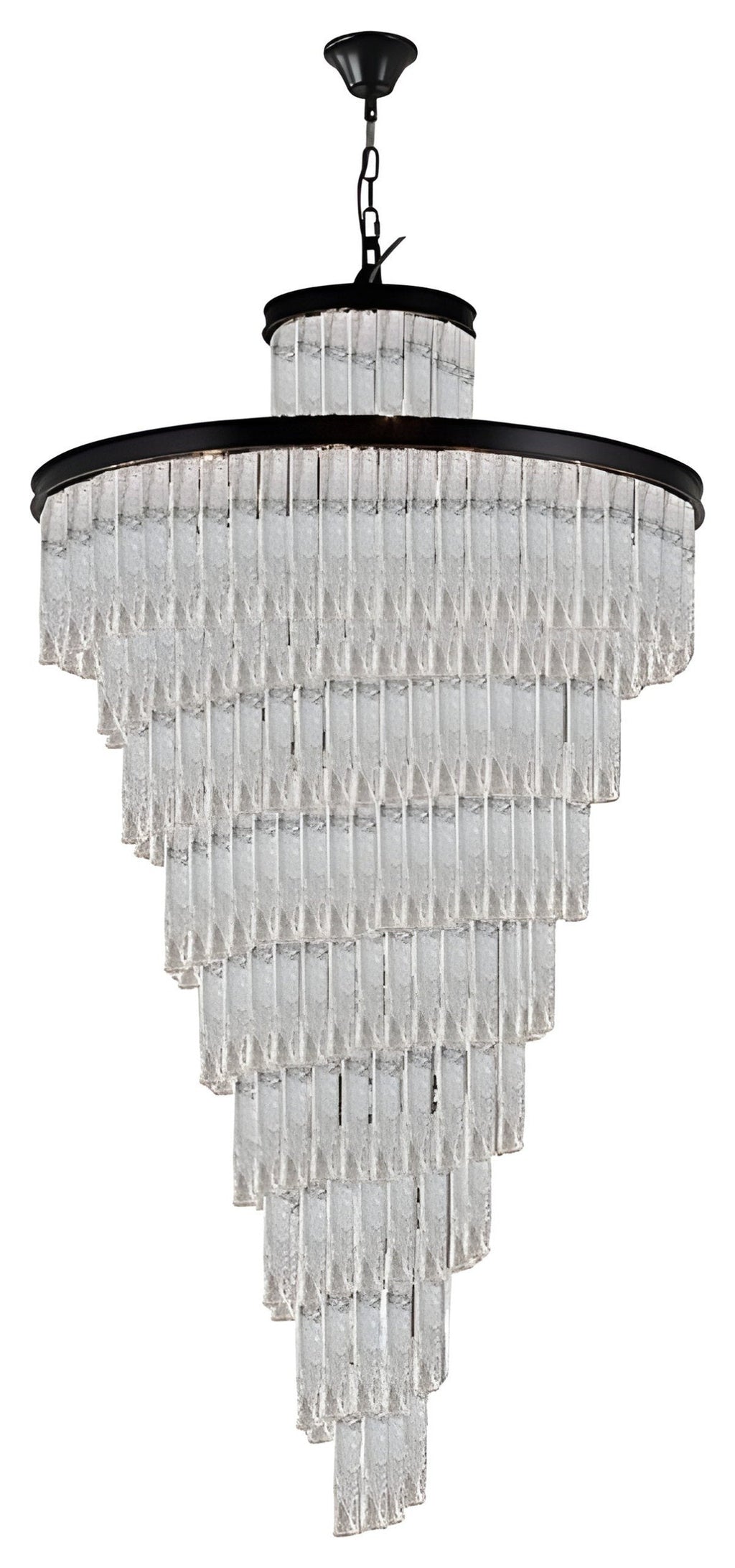 Frosted-Glass Black Ring Chandelier