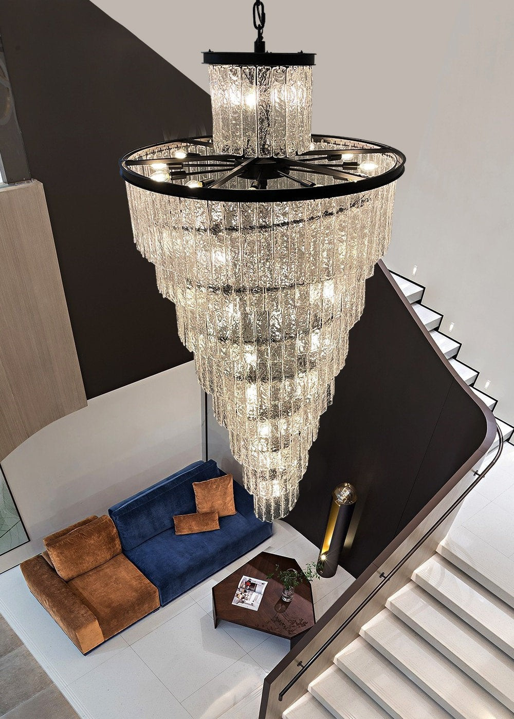 Frosted-Glass Black Ring Chandelier