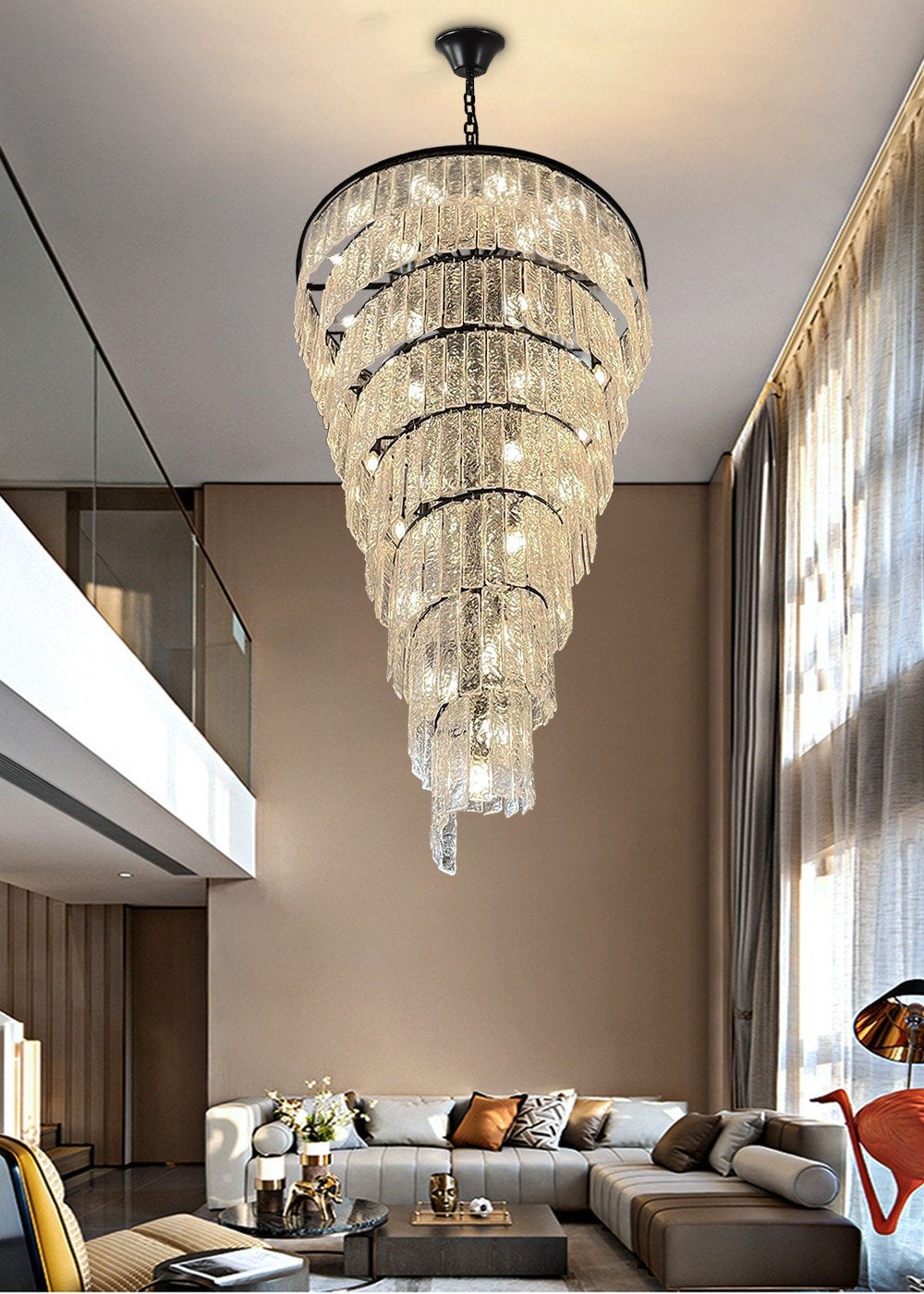 Frosted-Glass Black Ring Chandelier