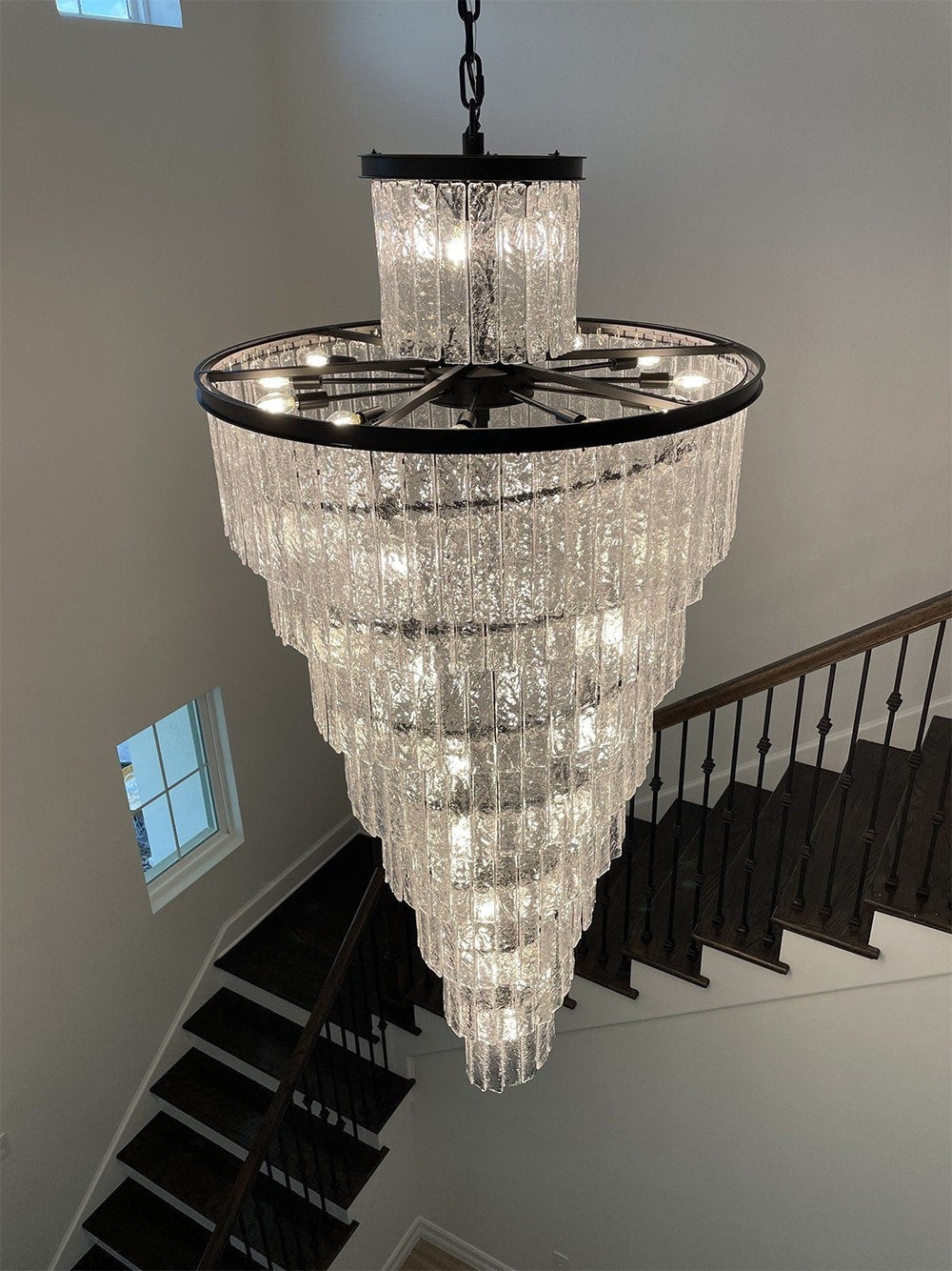 Frosted-Glass Black Ring Chandelier
