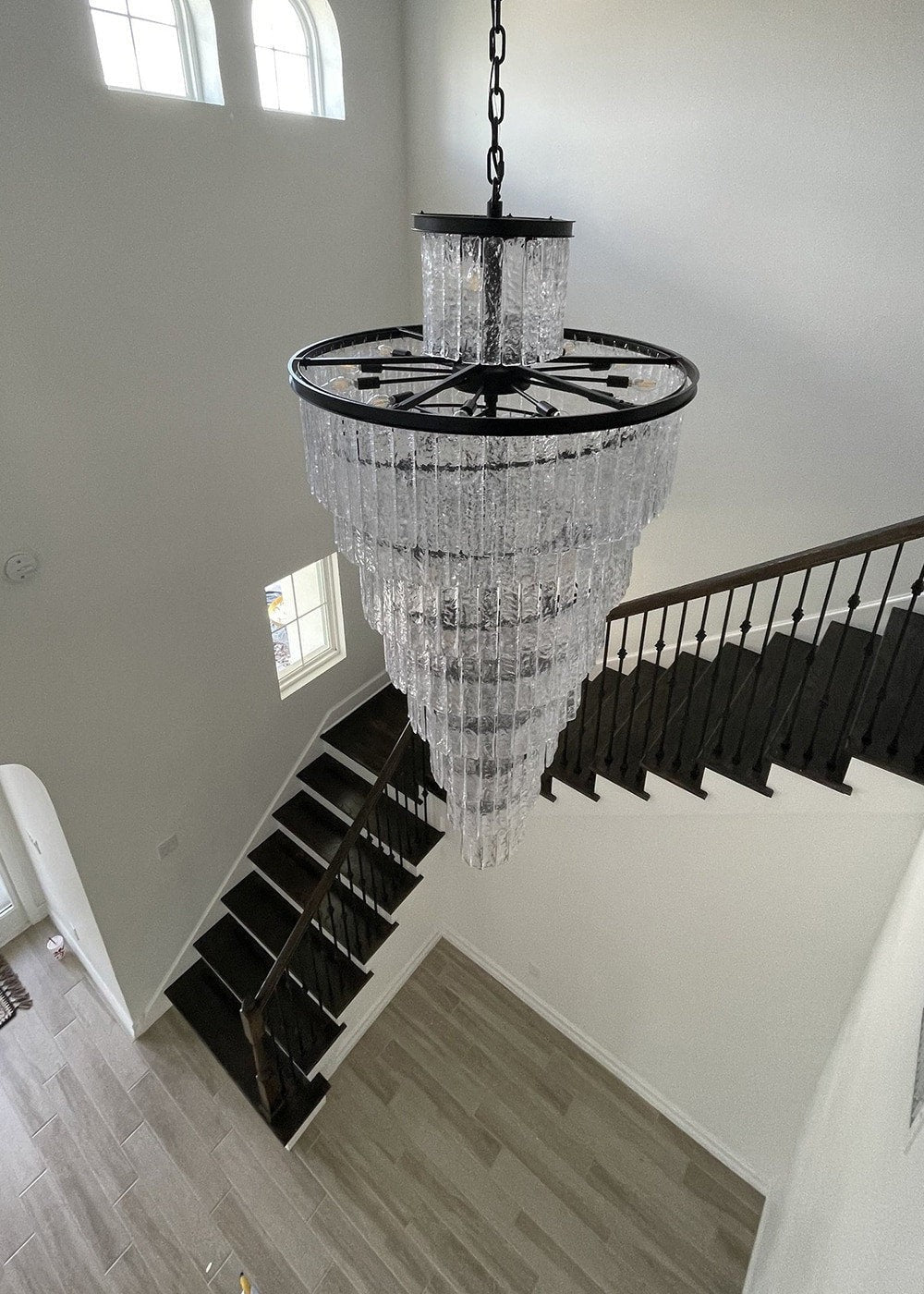 Frosted-Glass Black Ring Chandelier