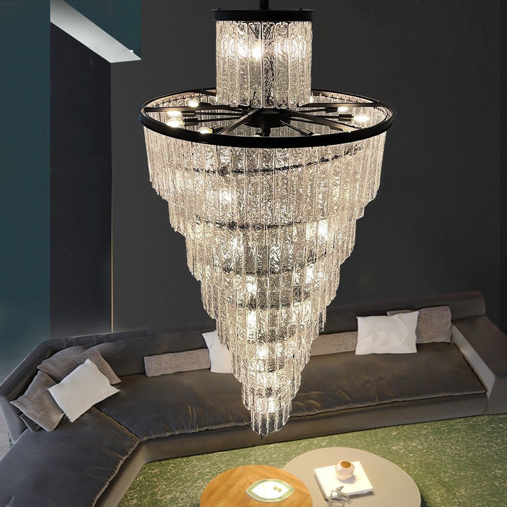 Frosted-Glass Black Ring Chandelier